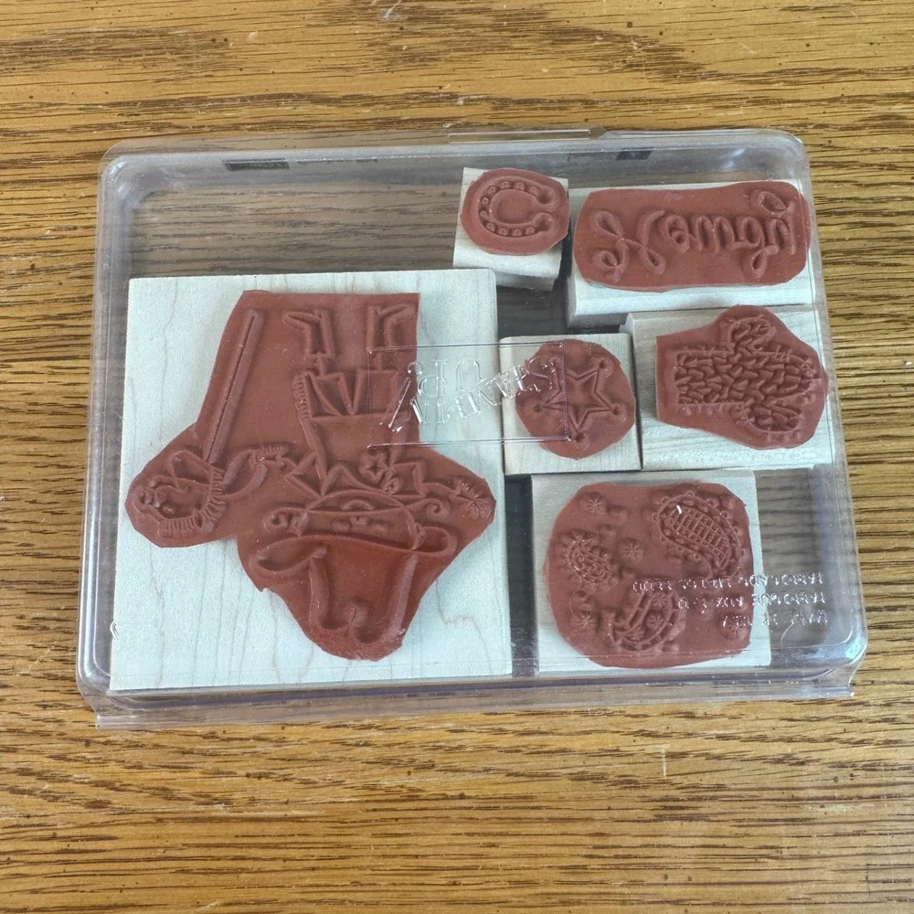 Stampin Up Cowboy Kid Rubber Stamp Set of 6 Wood Mounted Western 2008 Vintage